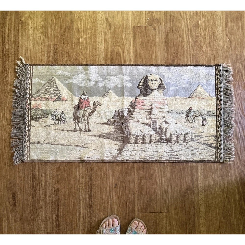 Vtg Middle Eastern Camel Desert Tapestry Rug‎ Wall Hanging 19" X 39" Egyptian